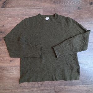 J.Crew Factory Extra Soft Sweater L Green Crewneck Split Hem Fisherman Wool